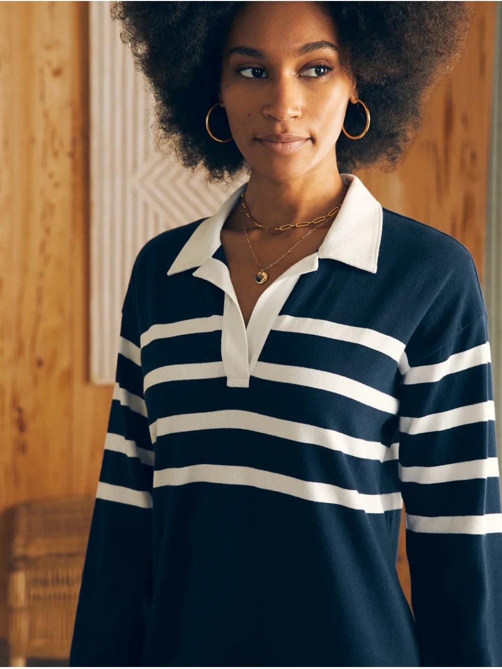NWT Faherty Rugby Jersey Dress Cape Stripe - Navy & White Polo Dress - Picture 4 of 6